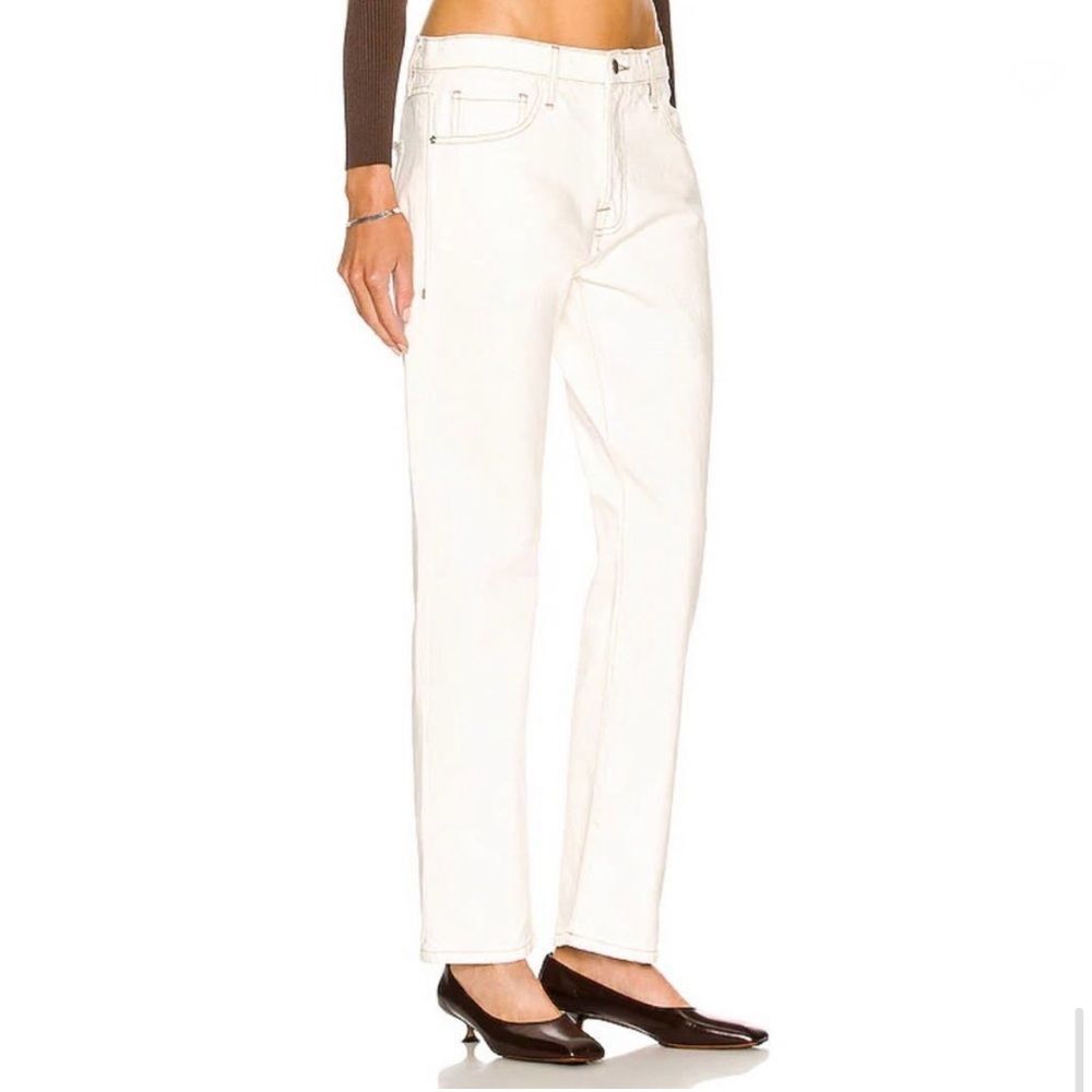 Frame Le Pixie Slouch Low Rise Straight Denim Jeans Off White/Cream